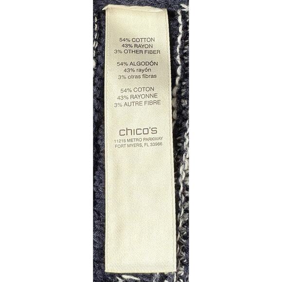 Chico’s Navy and White Cardigan Sweater Fringe Trim Open Front Size 0 (Small) - Picture 4 of 4